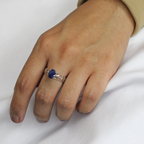 Anillo de Plata con Piedra Natural Redonda Esmeralda / 6