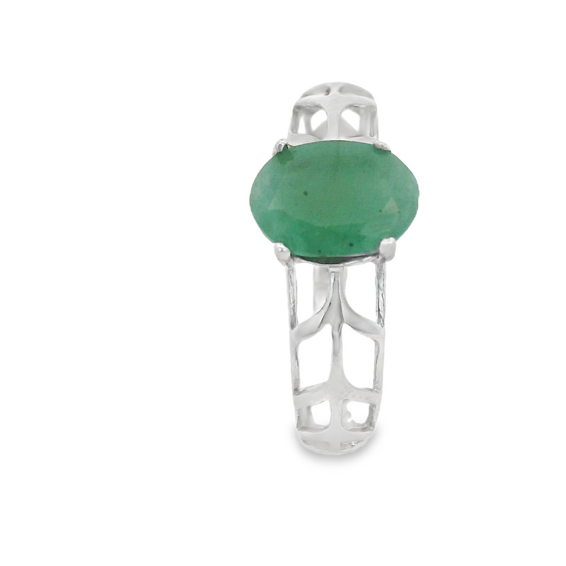 Anillo de Plata con Piedra Natural Redonda Esmeralda / 6