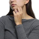 Anillo De Trébol De Color Con Circonia Ajustable 7-9 / Negro