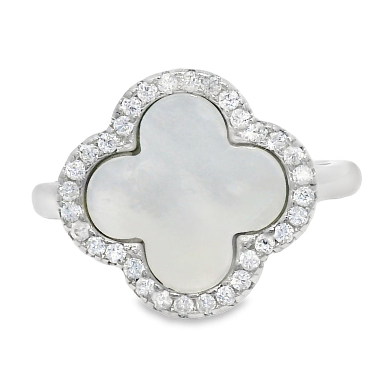 Anillo De Trébol De Color Con Circonia Ajustable 7-9 / Negro