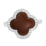 Anillo De Trébol De Color Con Circonia Ajustable 7-9 / Negro