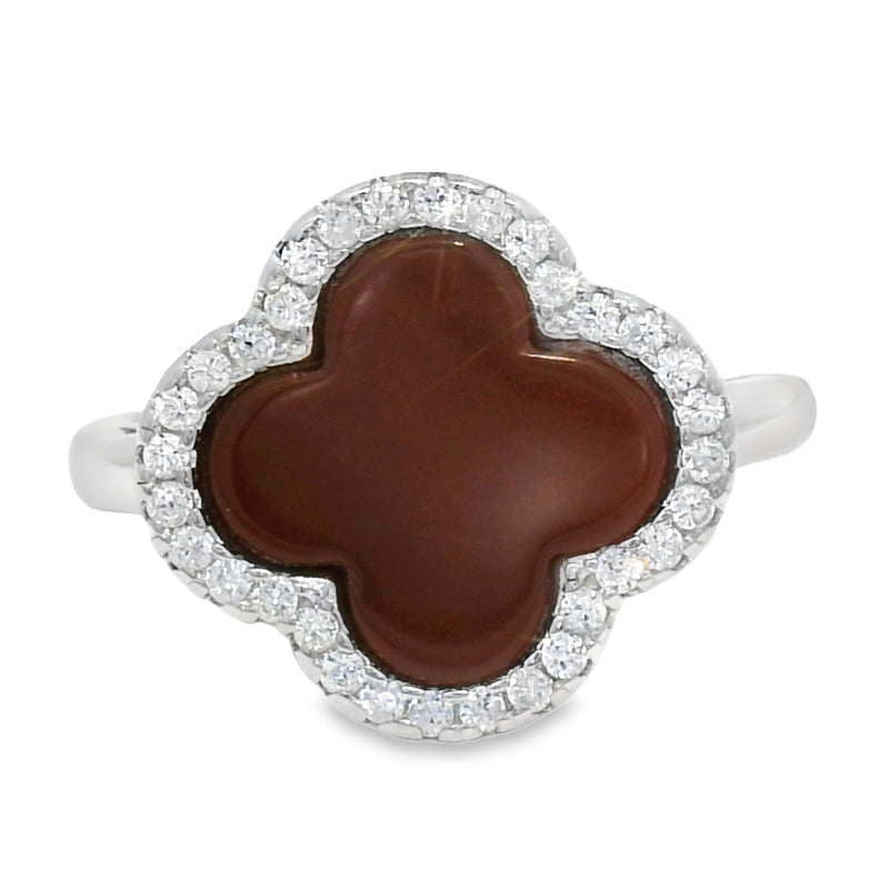 Anillo De Trébol De Color Con Circonia Ajustable 7-9 / Negro
