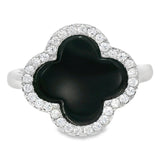 Anillo De Trébol De Color Con Circonia Ajustable 7-9 / Negro