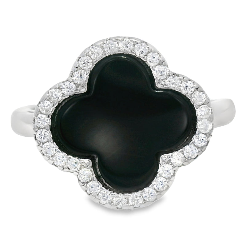 Anillo De Trébol De Color Con Circonia Ajustable 7-9 / Negro