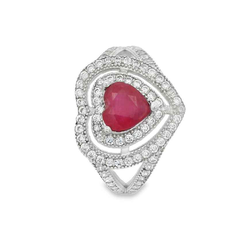 Anillo de Circonia con Piedra Natural en Forma de Corazon Rubi / 6