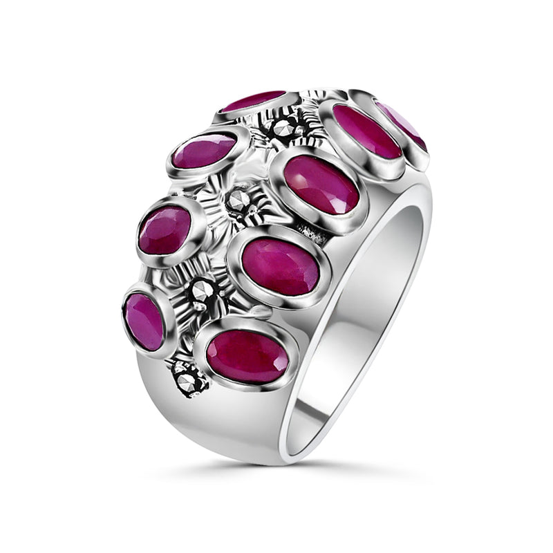Anillo De Plata Con Piedras Preciosas #7 / Rubí