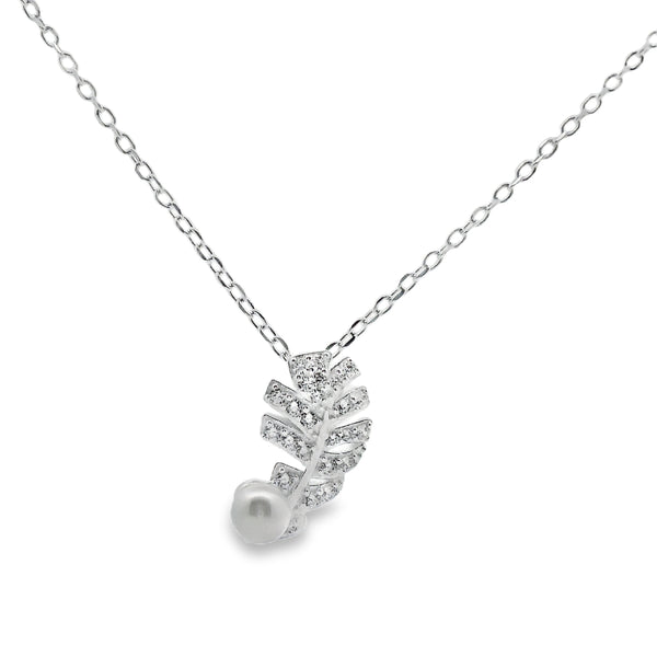 Collar Hoja de Circonia con Perla