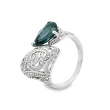 Anillo de Gota de Piedra Natural y Circonia 10 / Esmeralda