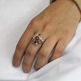 Anillo de Turmalina con Rubi Cabuchon en Flor 7