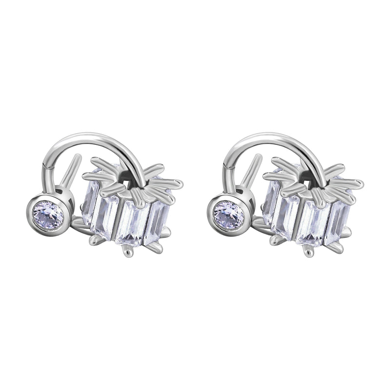 Aretes De Plata Con Circonia Cilindro Baguette