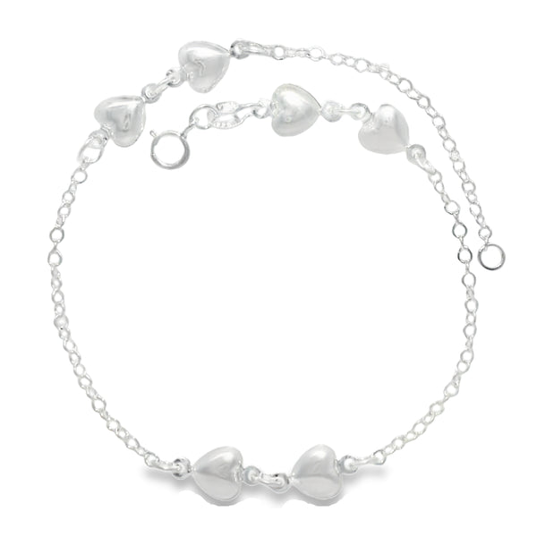 Pulsera con Corazones de Plata