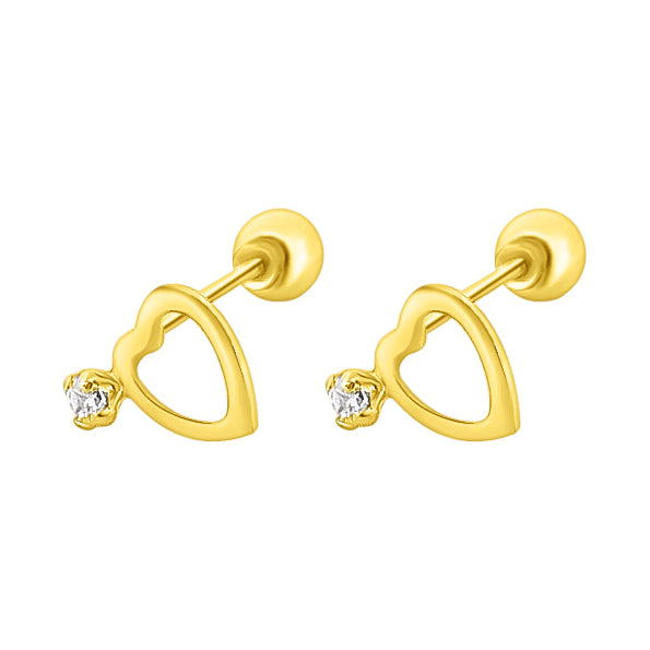 Aretes Oro Mini Corazón Relieve Con Moñito