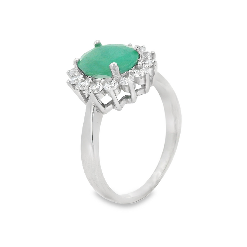 Anillo de Piedra Natural con Circonia Alrededor Esmeralda / 6