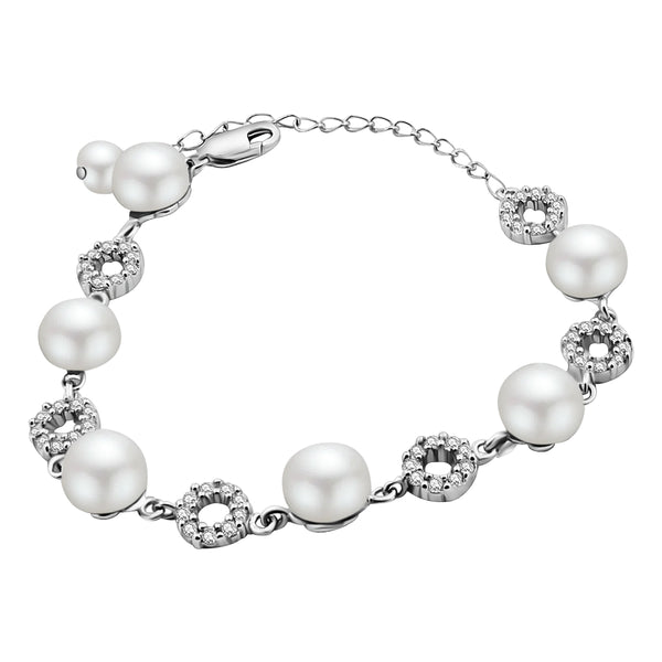 Pulsera De Serie De Círculo Circonia Con Perla Perla Con Circonia / 15-21cm
