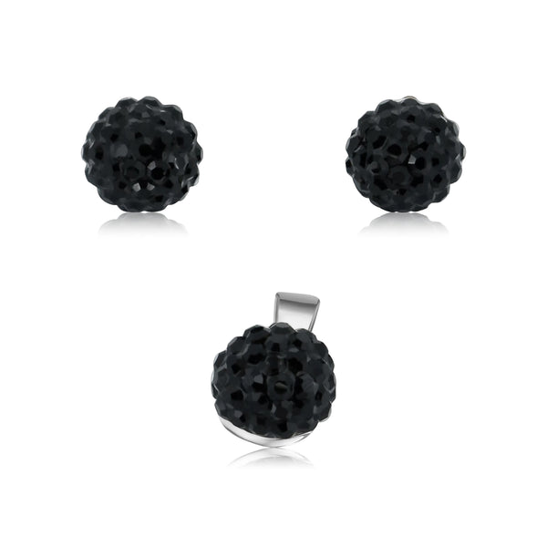 Juego De Plata Botón Con Cristal Cristal / Negro