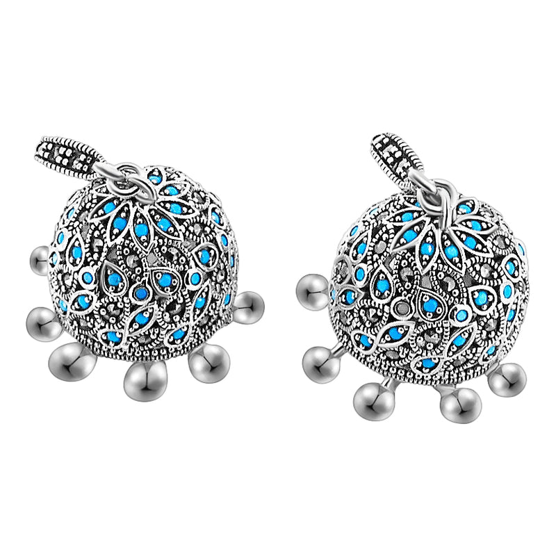 Aretes Campana Circonia con Marquesita Azul con Blanco