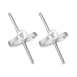 Arete Cruz De Plata Con Perla