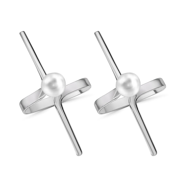 Arete Cruz De Plata Con Perla