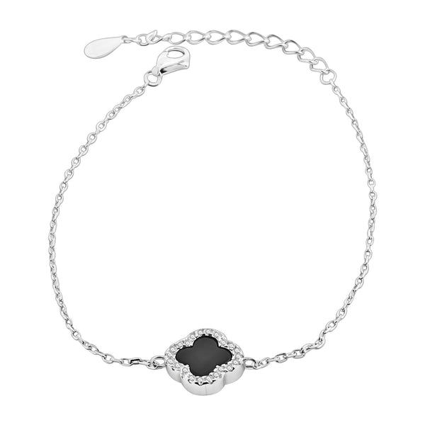 Pulsera De Trébol Con Circonia Negro / 16-19cm