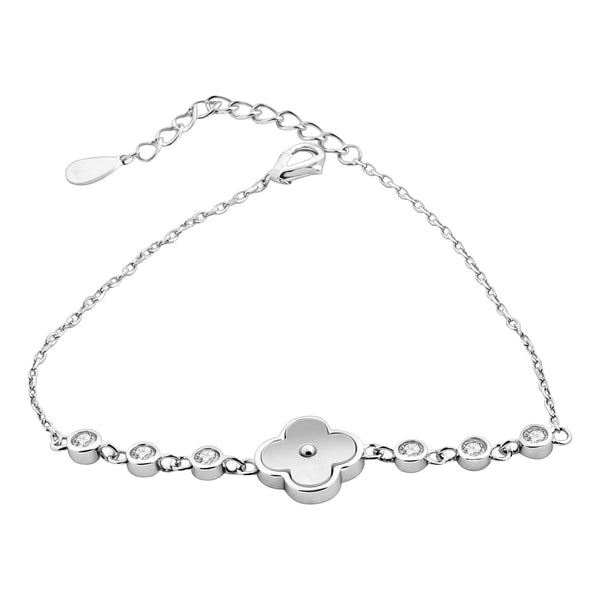 Pulsera Con Flor Y Circonias Blanco / 17-20cm