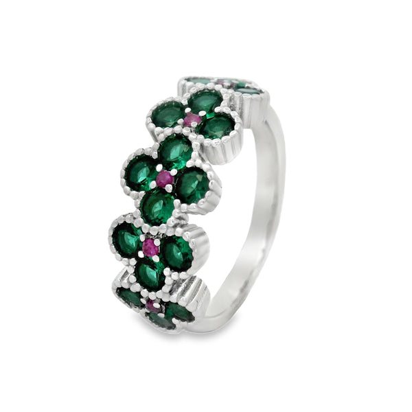Anillo de Plata con Circonia Trebol Blanco / Negro / 5
