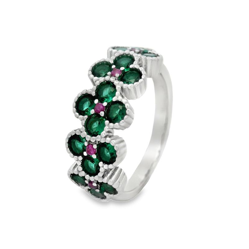 Anillo de Plata con Circonia Trebol Blanco / Negro / 5