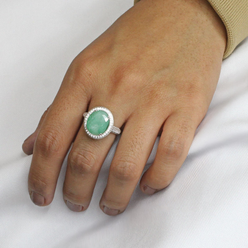 Anillo Ovalo de Piedra Natural y Circonias Esmeralda / 6