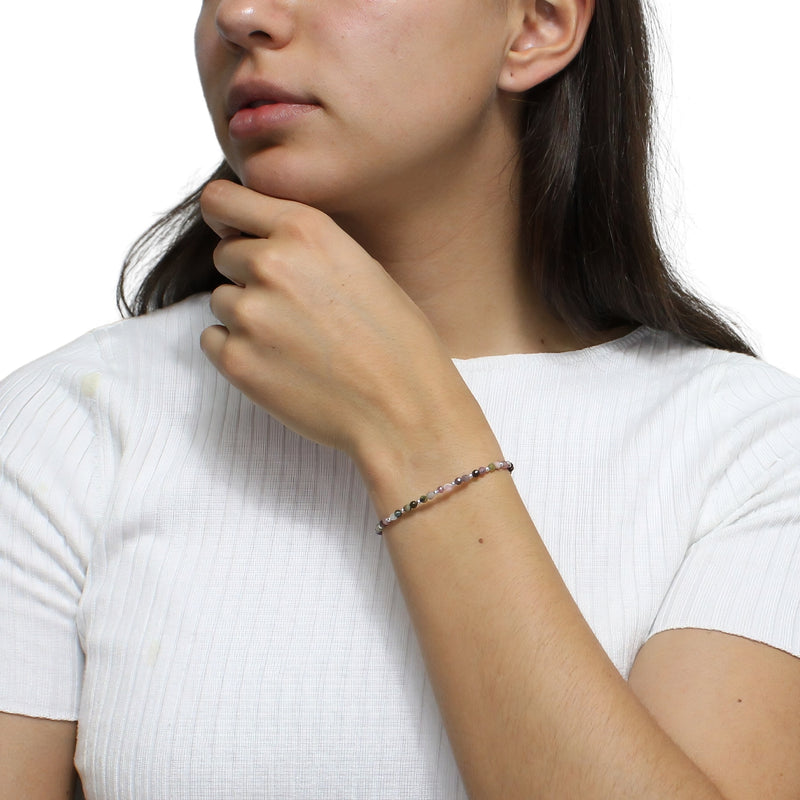 Pulsera Turmalina con Bolitas de Plata Lisa