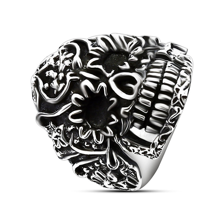 Anillo Calavera Oxidado De Plata #9