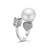 Anillo Corazón y Flecha De Plata Con Perla #5.5