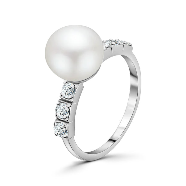 Anillo Con Perla y Circonia De Plata #7 / Ajustable