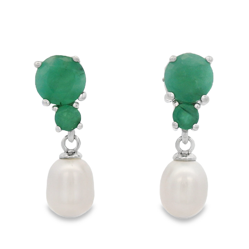 Arete de Perla Colgante con Piedra Natural Zafiro