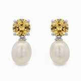 Arete Citrina Con Perla Brillante