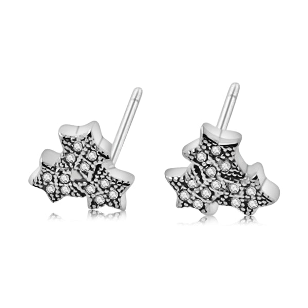 Aretes Triple Estrella Mini Plata Con Circonia Circonia