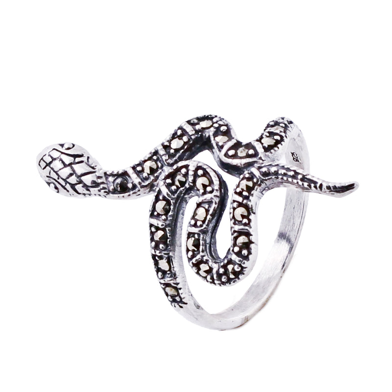 Anillo De Serpiente Plata Con Marquesita