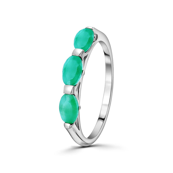 Anillo Con Piedras Preciosas De Plata #6.5 / Esmeralda