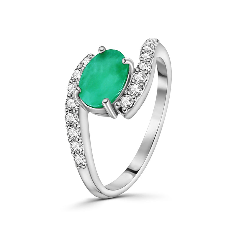 Anillo De Plata Con Piedras Preciosas #6.5 / Esmeralda