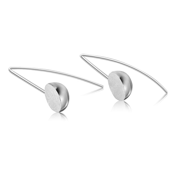 Aretes Largos Media Bola Lisa Plata