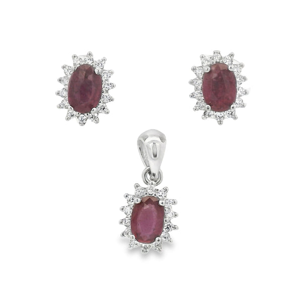 Juego de Piedra Natural Ovalado con Circonias Esmeralda