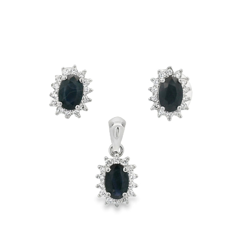 Juego de Piedra Natural Ovalado con Circonias Esmeralda