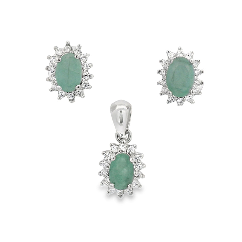 Juego de Piedra Natural Ovalado con Circonias Esmeralda