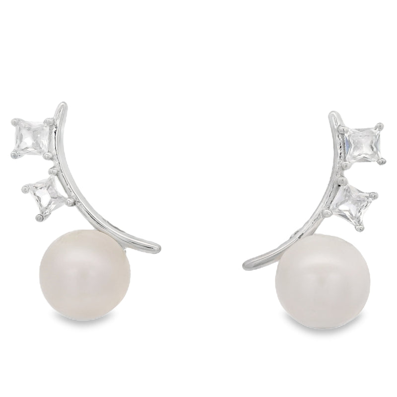 Aretes De Plata Con Perla Y Circonia Perla Con Circonia