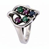 Anillo De Hoja Plata Con Piedras Preciosas