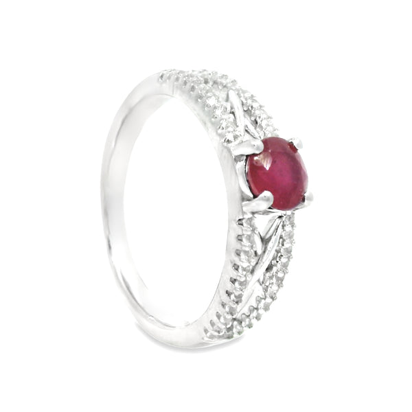 Anillo Solitario de Piedra Preciosa y Circonia Rubí / 6