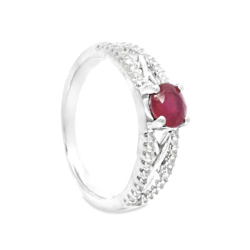 Anillo Solitario de Piedra Preciosa y Circonia Rubí / 6