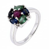 Anillo De Flor Plata Con Piedras Preciosas