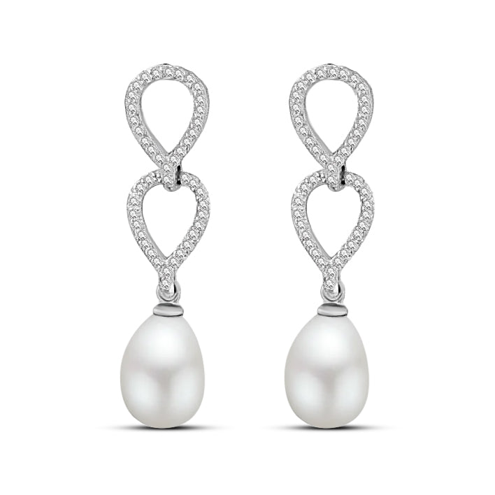 Aretes de Plata con Perla y Circonia