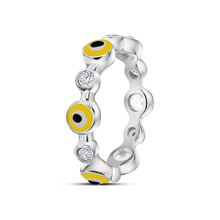 Anillo De Plata Ojo Turco Con Circonia #5 / Verde / Circonia