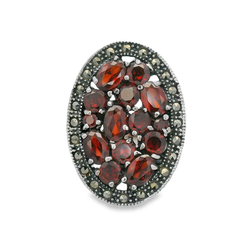 Anillo Ovalo Con Marquesita De Plata Rojo / #6