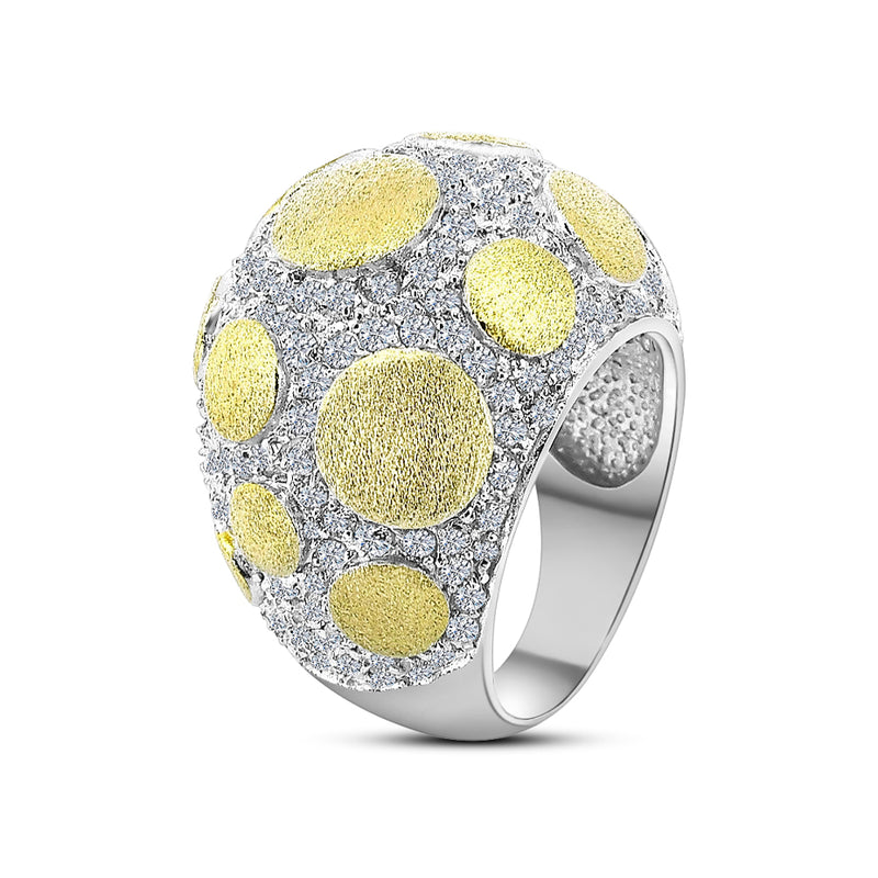Anillo de Bolitas de Plata con Circonia y Chapa de Oro #8
